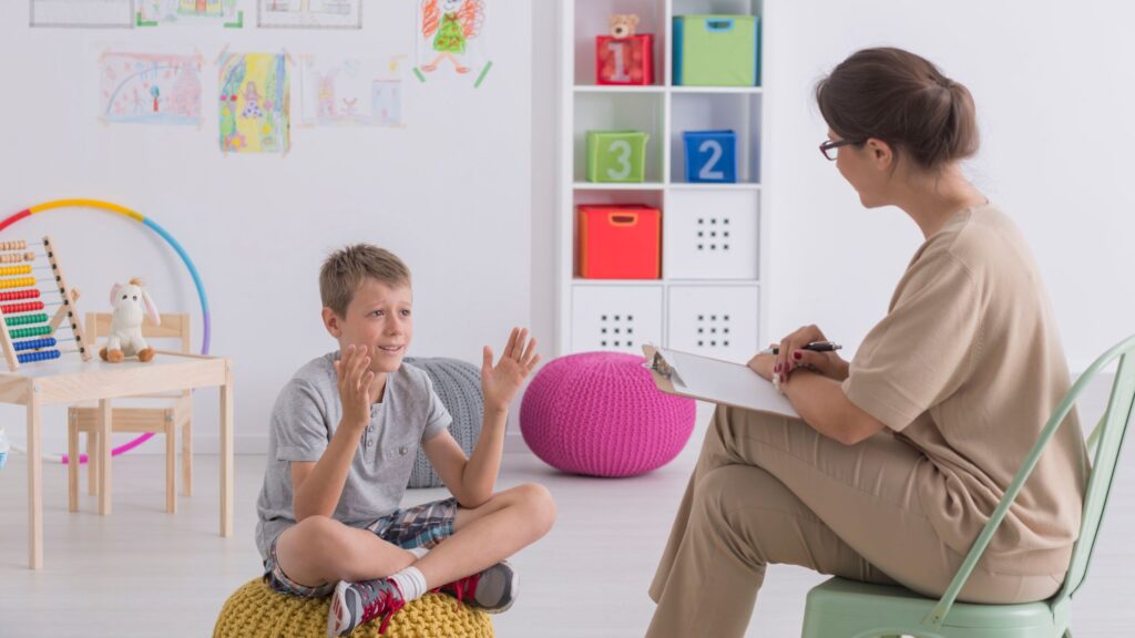 A Child talking to a therapist